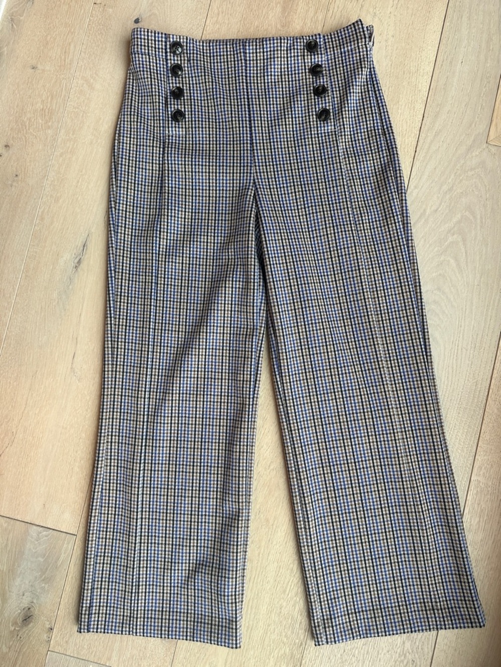 Ann Taylor Plaid High-Rise Wide-Leg Trousers - Blue & Brown
